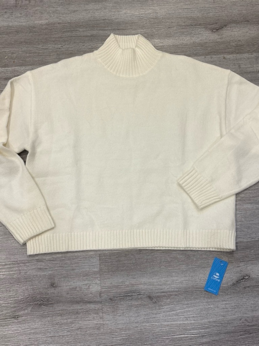 Cupshe Cream Ribbed Mock Neck Sweater new w tags very soft large winter